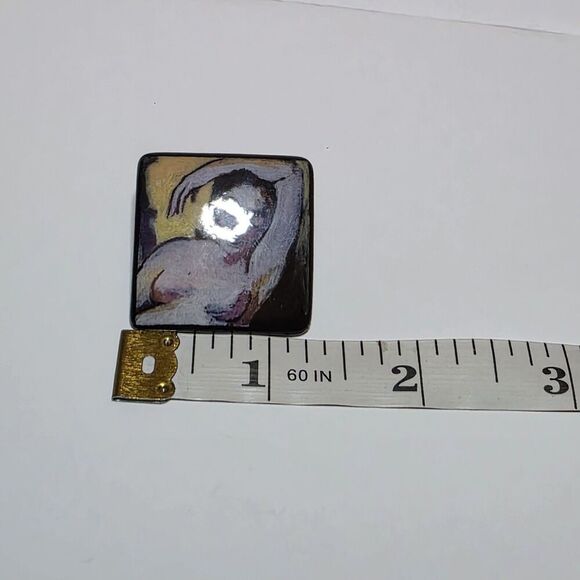 Vintage Ceramic 1 in. × 1 in. Pin Brooch With Hand Painted Nude Woman Portrait - Picture 5 of 7